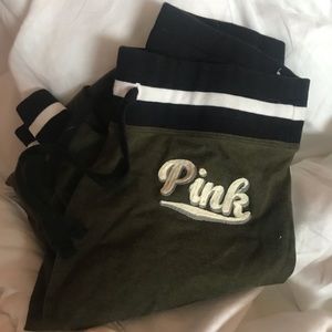 victoria secret pink, green leggings